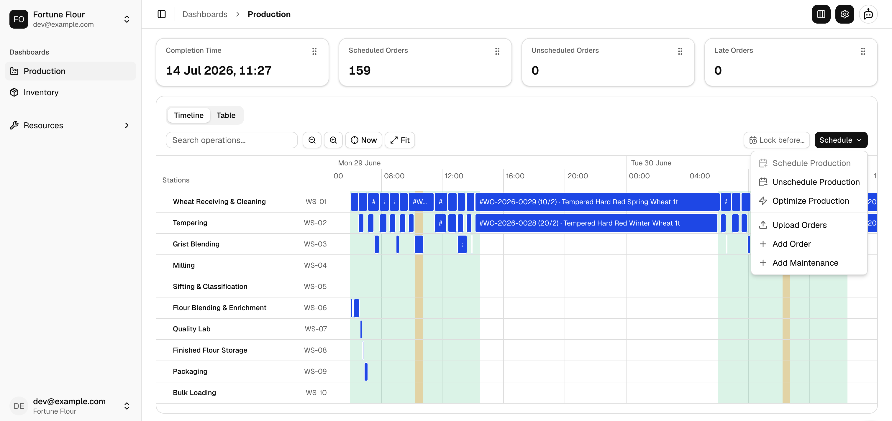 The Otto production scheduling app — view 4